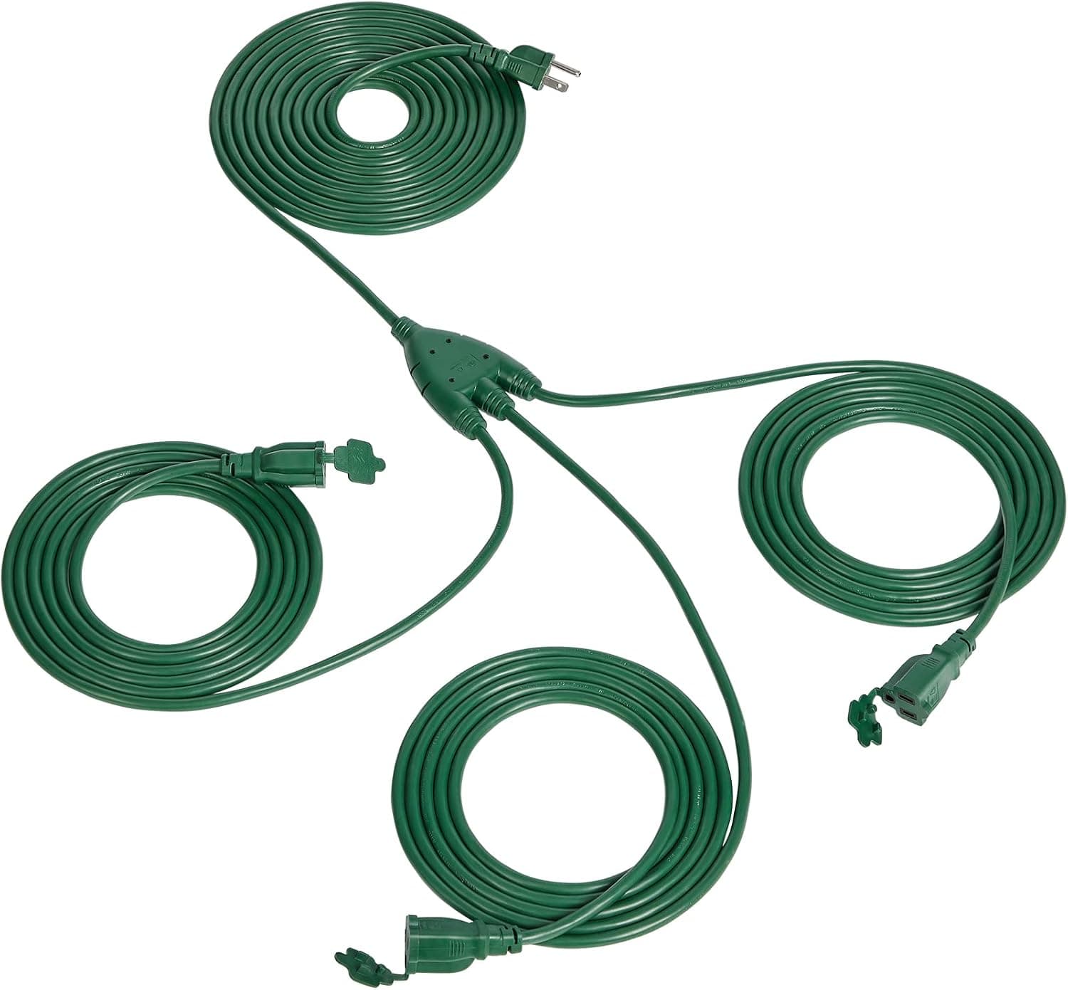 Suraielec Outdoor Extension Cord with Multiple Outlets, (15+10+10+10) 45FT Total, 25FT End to End, 1 to 3 Multi Plug Splitter, 16/3C SJTW, for Landscape, Christmas Lights, Holiday Decorations, Green