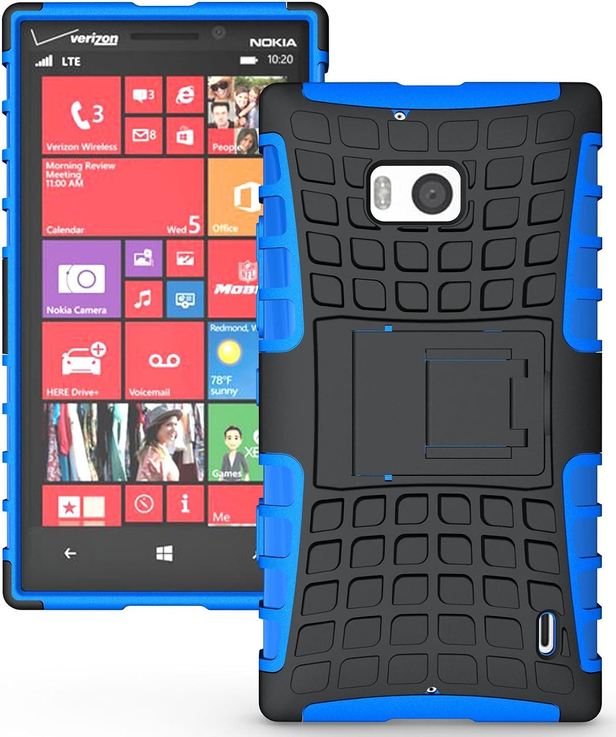 NAKEDCELLPHONE BLUE GRENADE RUGGED TPU SKIN HARD CASE COVER STAND FOR VERIZON NOKIA LUMIA 929 ICON PHONE