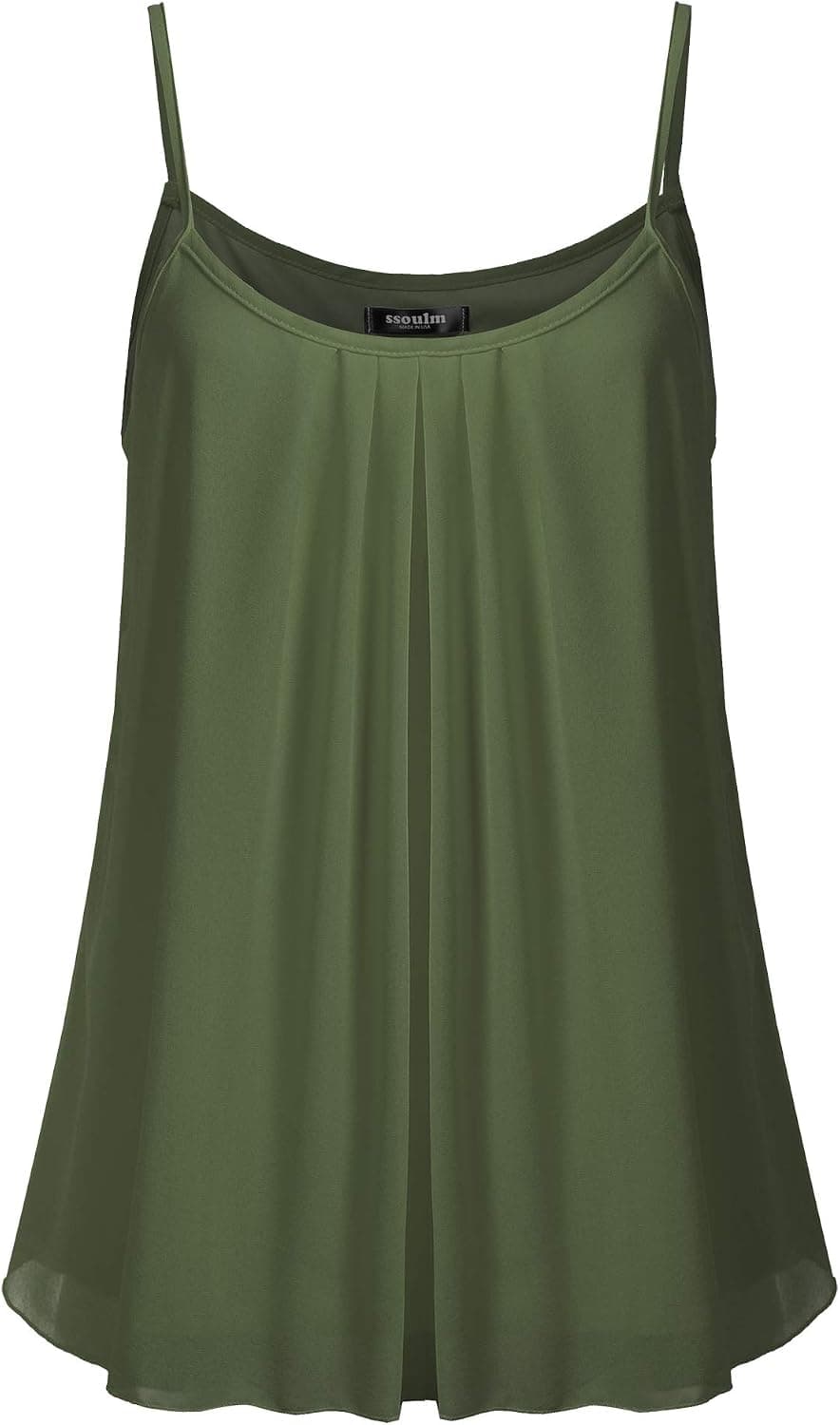 SSOULM Women's Sleeveless Pleated Chiffon Layered Cami Tank Top Blouse with Plus Size