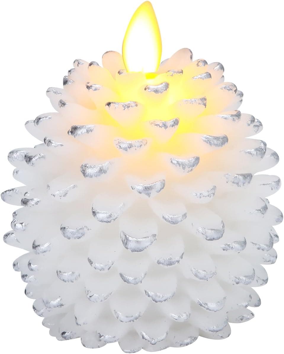 Ksperway Pinecone Unscented Wax Battery Operated Flameless Candle with Moving Wick and Timer 3.4" x4.1" (White)
