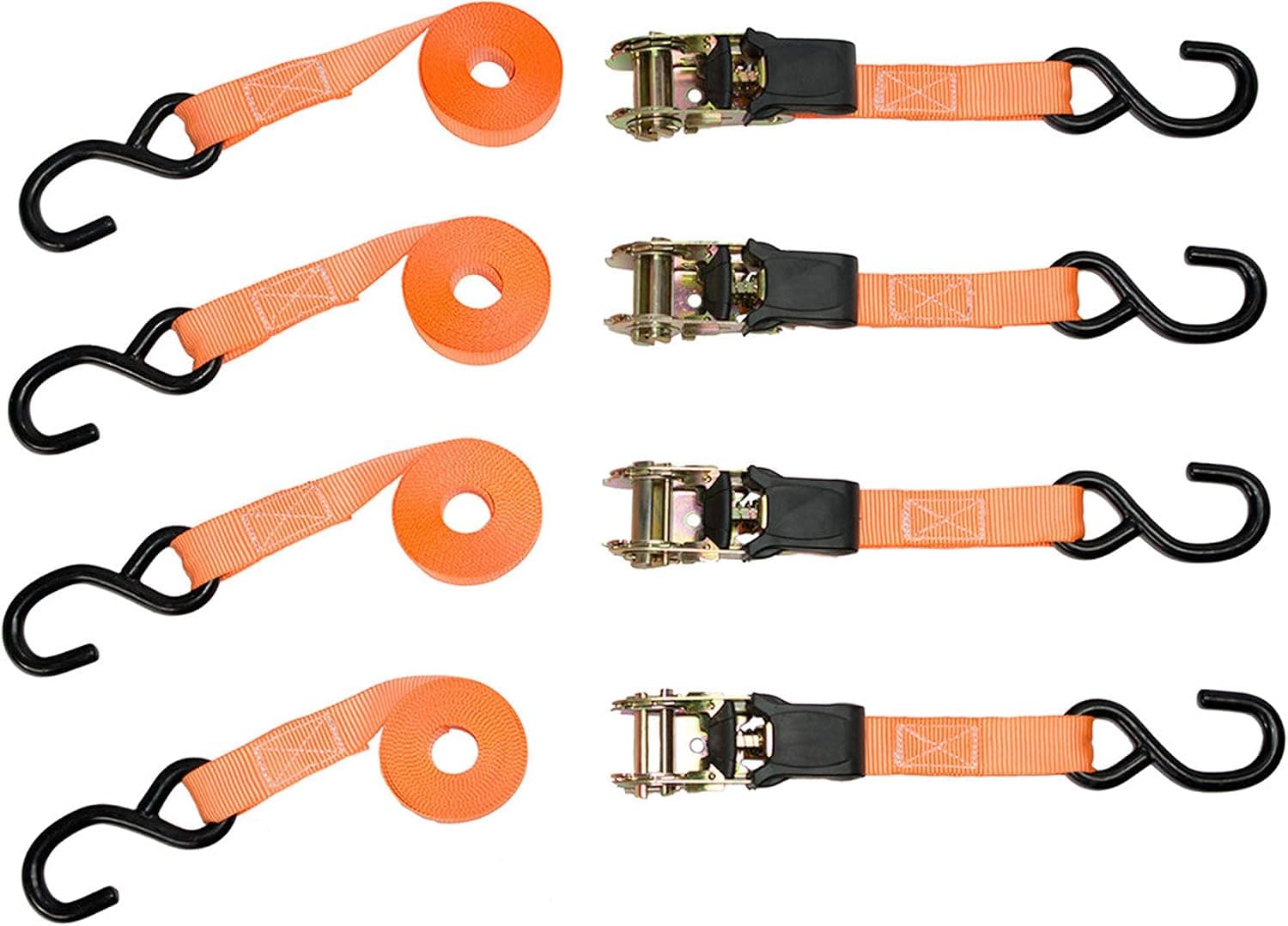 RPS Outdoors EP-2068 Orange 1" x 10' Ratchet Tie Down Straps (1,500 lb Break Strength), 4 Pack