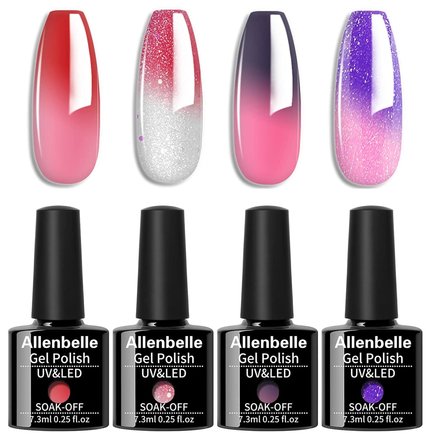 Allenbelle Color Changing Nail Polish Gift Set Color Changing Gel Polish Set Mood Soak Off Uv Led Color Changing Gel Nail Polish