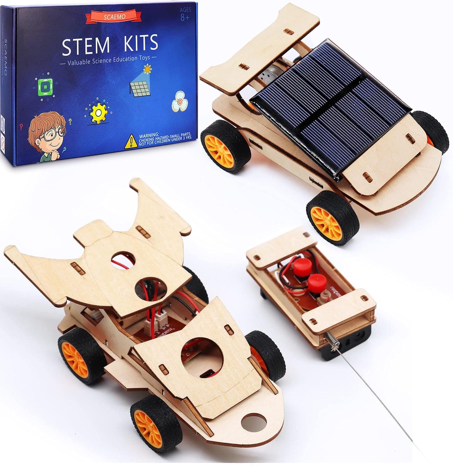 2 in 1 Science Experiment Kits for Kids,STEM Projects DIY Building Remote Control Solar Car Model Kit,3D Puzzles Wooden Motor Set,Assemble Gift Toys for Boys Girls Age 10 11 12 13 14