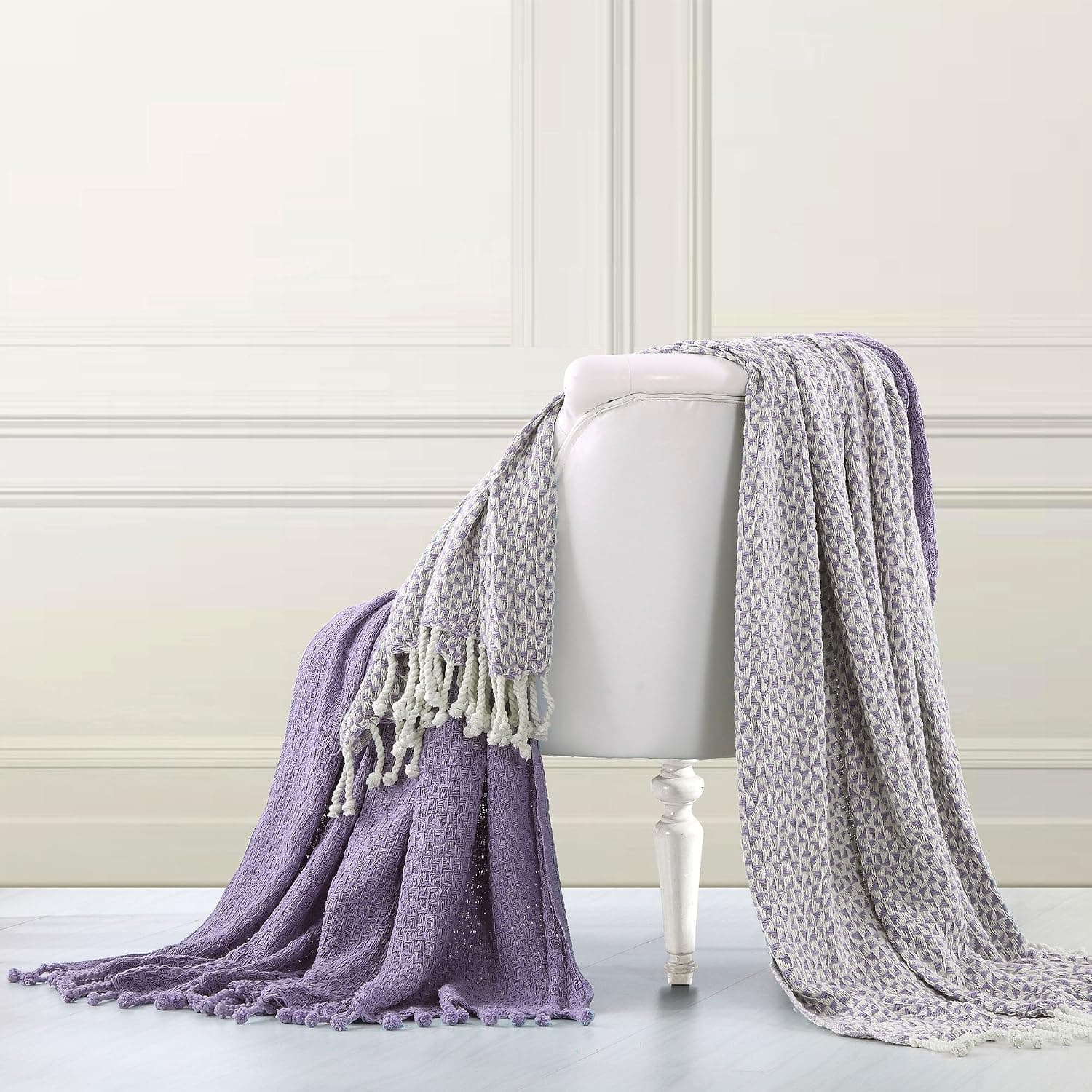 Amrapur Overseas | Picasso 100% Cotton 2 Pack Throw Blanket (Lavender Ash)