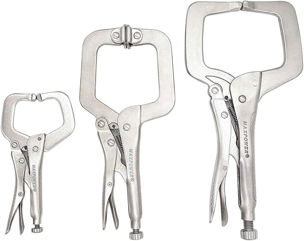 MAXPOWER Heavy Duty Locking C-Clamp Set 6-Inch, 9-Inch,11-Inch, 3-Piece Locking Pliers Nickel Plated C Pliers With Regular Tip and Swivel Pads