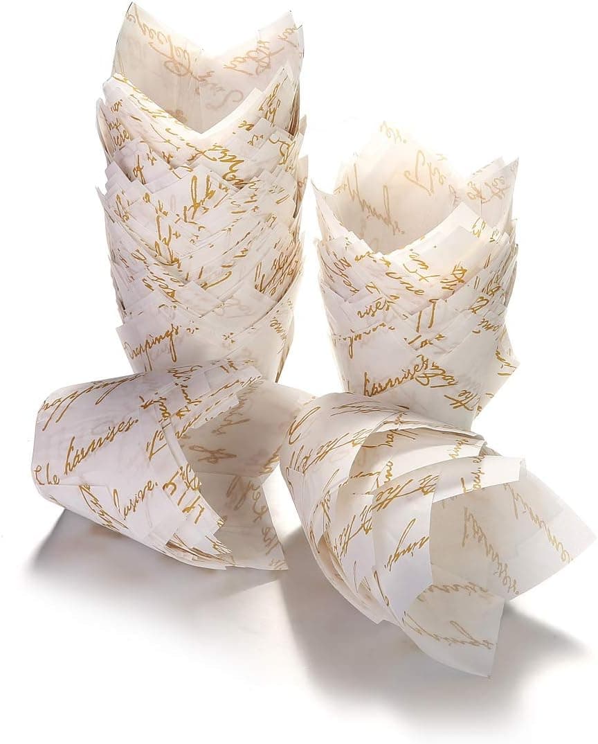 Barabum Tulip Baking Cups Tulip Cupcake Liners Paper Muffin Cups for Baking, Orange, 100 Count