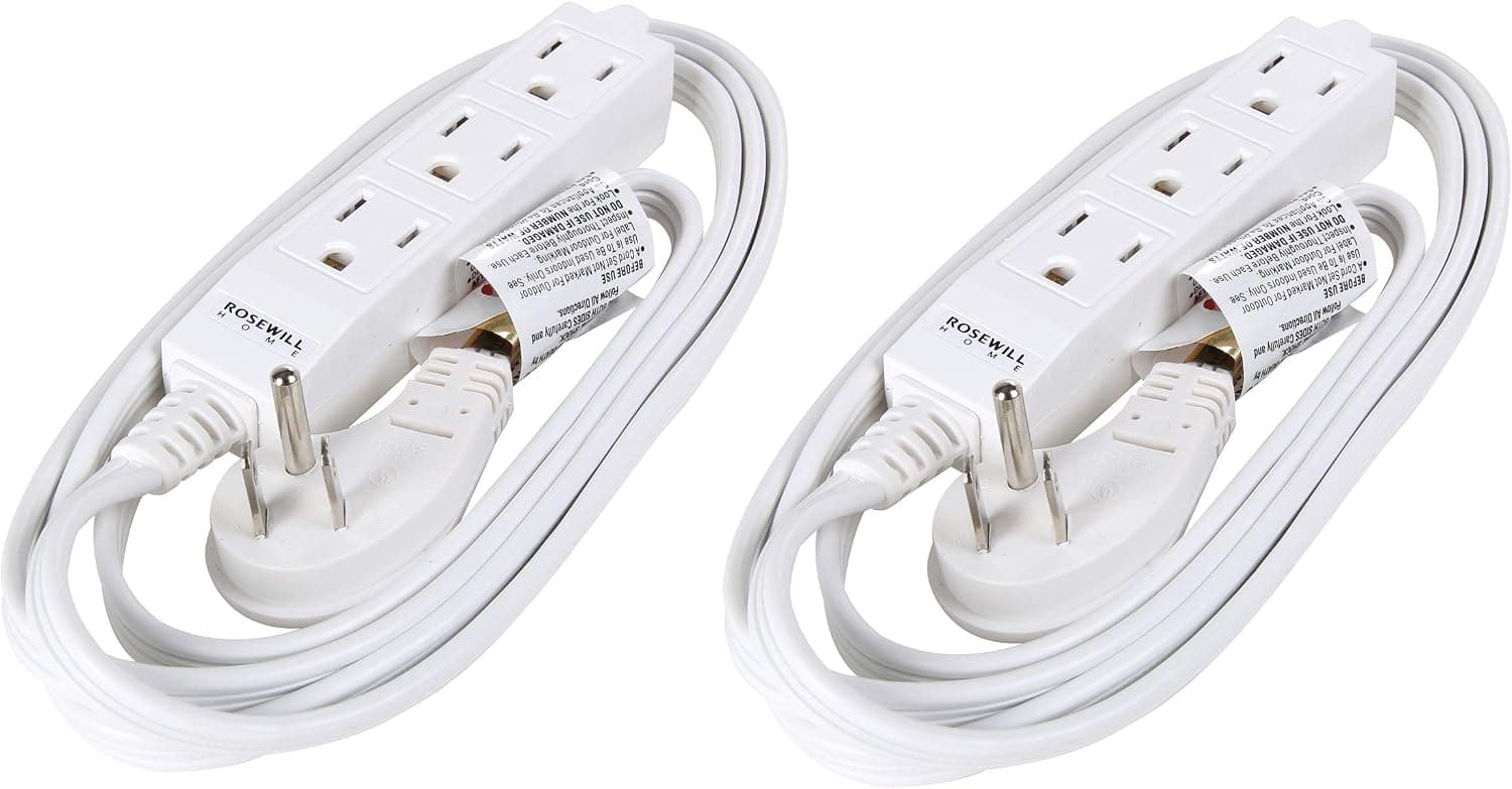 Rosewill 3-Outlet Power Strip with 6-Foot Cord and Flat Plug, UL Listed, 2-Pack White, RHSP-17003
