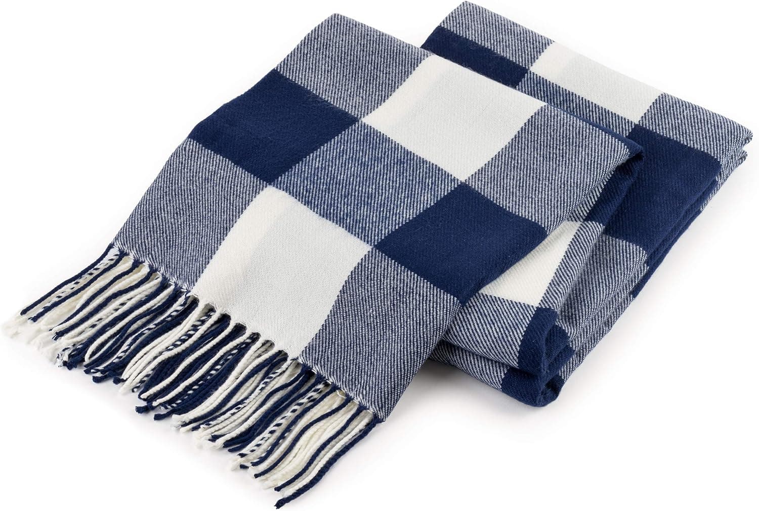 Buffalo Plaid Throw Blanket for Couch - Farmhouse Throw with Check Pattern - Soft Woven with Decorative Fringe - Lightweight for Bed, Sofa, Chair, Office, Outdoor - 50 x 60 in. (Navy Blue)