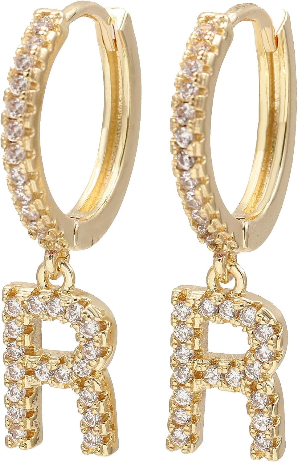 Al&Tiffy Initial Earrings for Teen Girl and Women,Hypoallergenic Huggie Hoop Earring, 925 Sterling Silver Post and 14K Gold CZ Initial Dangle Hoop Earring, Personalized Jewelry Gift for Girl