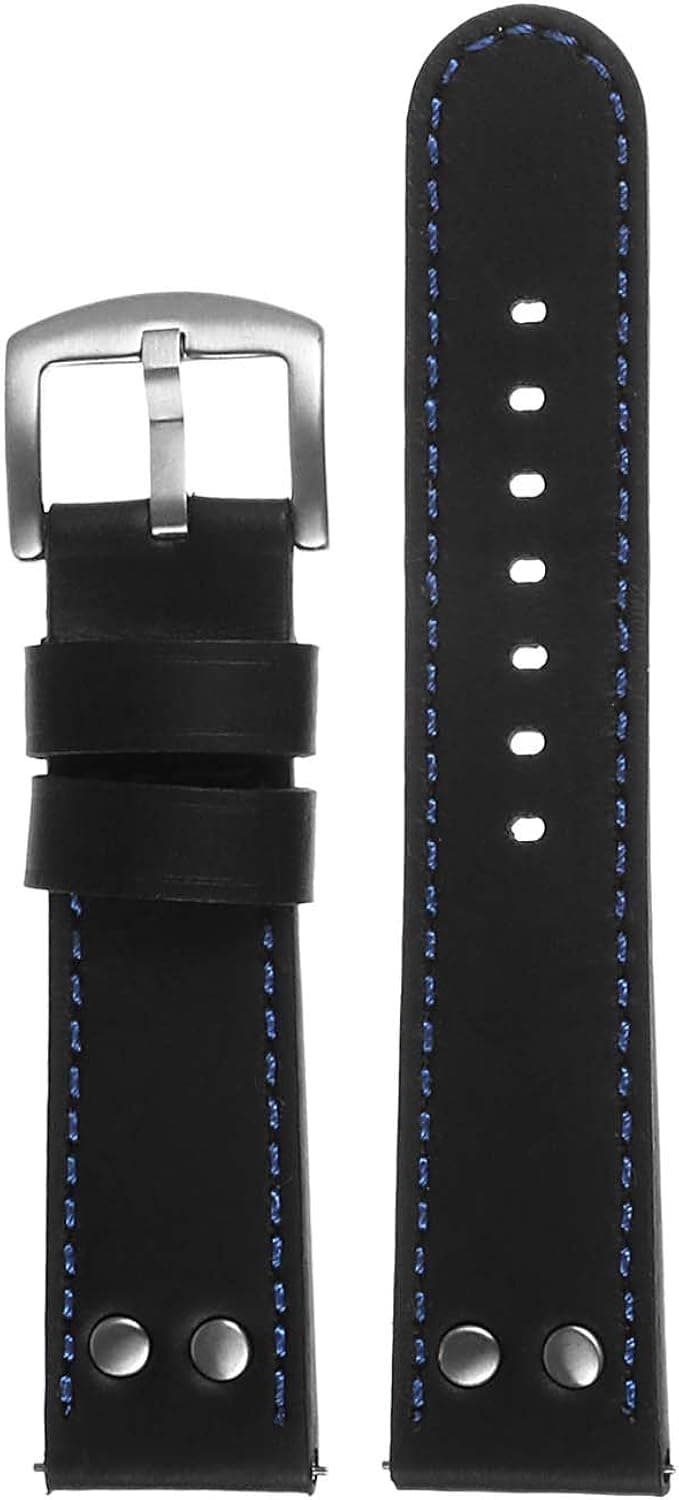 DASSARI Aviator Pilot Leather Quick Release Watch Band Strap with Silver Rivets & Buckle - Choose Your Color - 18mm 20mm 22mm 24mm