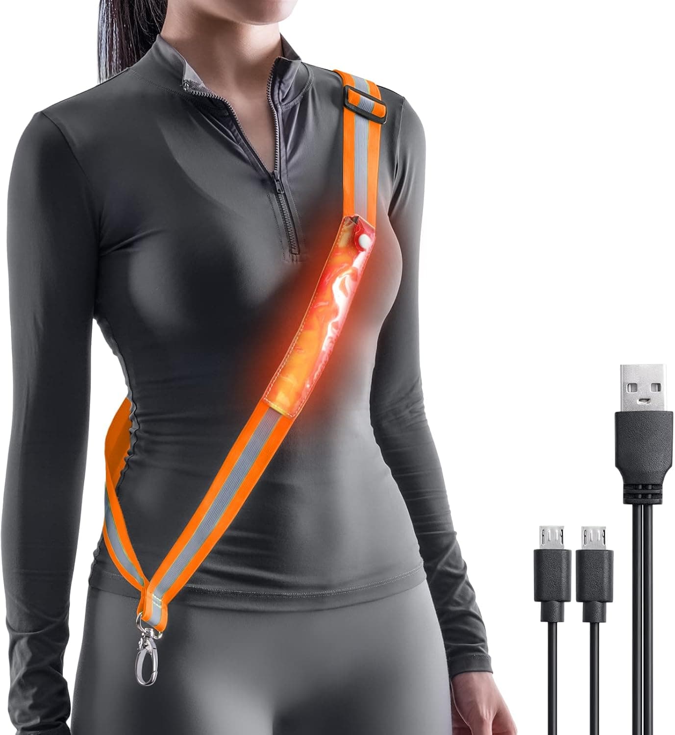 Todoxi LED Belt Reflective Sash for Walking at Night, High Visibility Adjustable Night Running Safety Gear Rechargeable LED Light Up Running Belt Reflective Gear for Runners Walkers Men Women