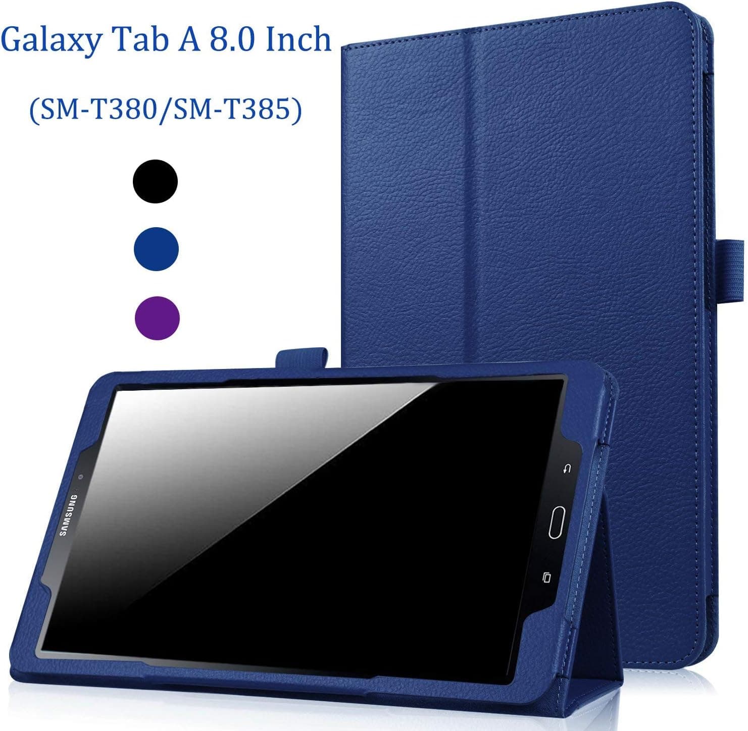 Galaxy Tab A 8.0 Case 2017, EAGKORD Smart Flip PU Leather Case Stand Holder Auto Sleep/Wake Protective Cover for Samsung Galaxy Tab A 8.0 2017 Model (SM-T380/SM-T385) - Dark Blue
