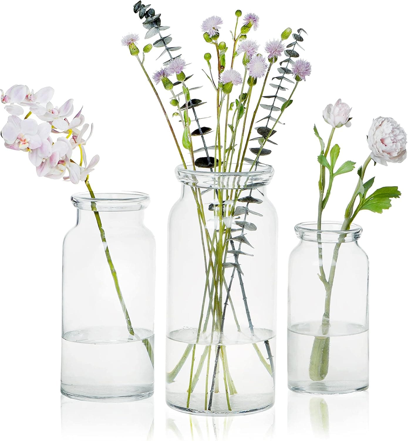 CASAMOTION Glass Vase for Flowers Hand Blown Glass Centerpiece Modern Farmhouse Room Decor Home Kitchen Clear Cylinder 8” 10” 12” Inch Set of 3