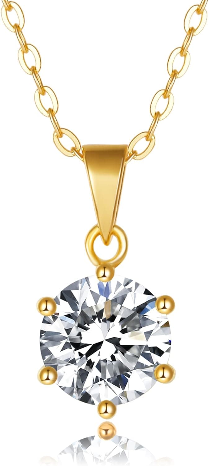IMOLOVE Moissanite Solitaire Pendant Necklaces for Women Sterling Silver with 18K White Gold Plated 1 Carat D Color VVS1 Clarity Mossanite Jewelry for Girls
