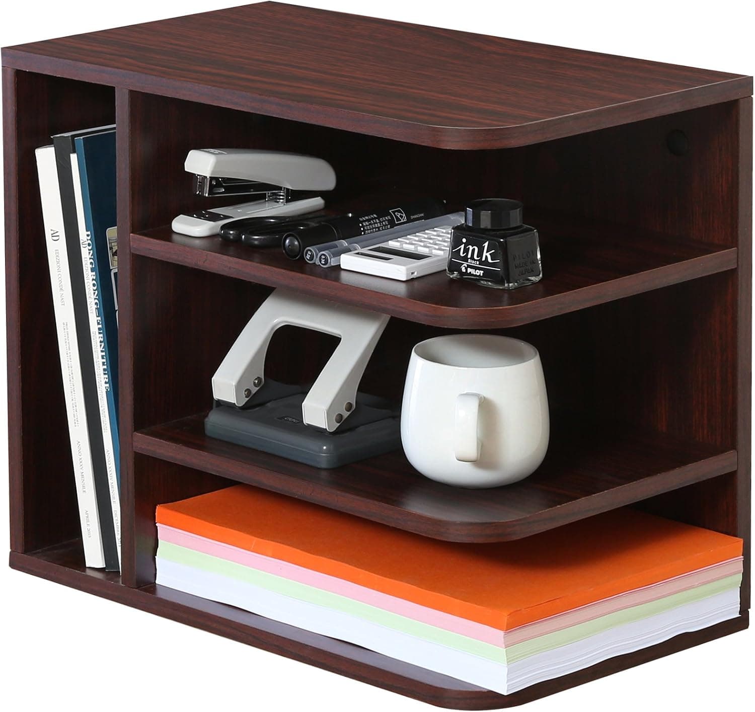 Homury Wood Desk Organizer Desktop File Mail Paper Letter Holder Sorter Organizer Tray for Office and Home,Brown