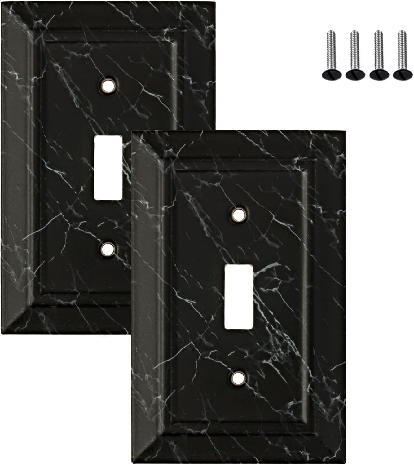 Pack of 2 Wall Plate Outlet Switch Covers by SleekLighting | Classic Black Marble Architecture Wall plates| Variety of Styles: Decorator/Duplex/Toggle/Blank/& Combo | Size (1 Toggle)