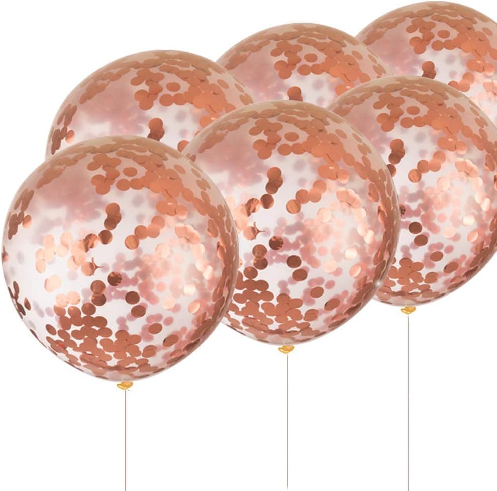 36” Rose Gold Confetti Balloons Wedding Birthday Party New Years Christmas Decorations, Pack of 6