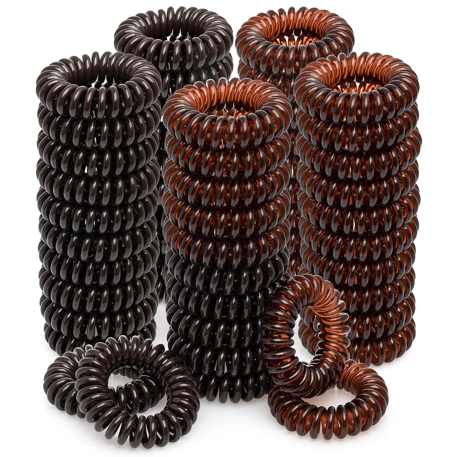 54 Pcs Spiral Hair Ties for Women Girls Coil Hair Ties Waterproof Plastic Phone Cord No Damage Crease Pull Hair Coils for Thin Curly Hair Bobbles - Ponytail Holders Brown