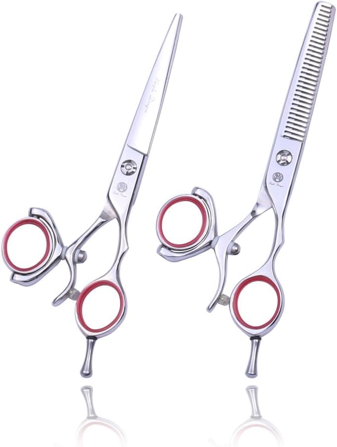 Purple Dragon Professional 5.5/6.0 inch Swivel Thumb 440C Barber Razor Edge Hair Cutting Scissor and Thinning Shear - Perfect for Hair Stylist