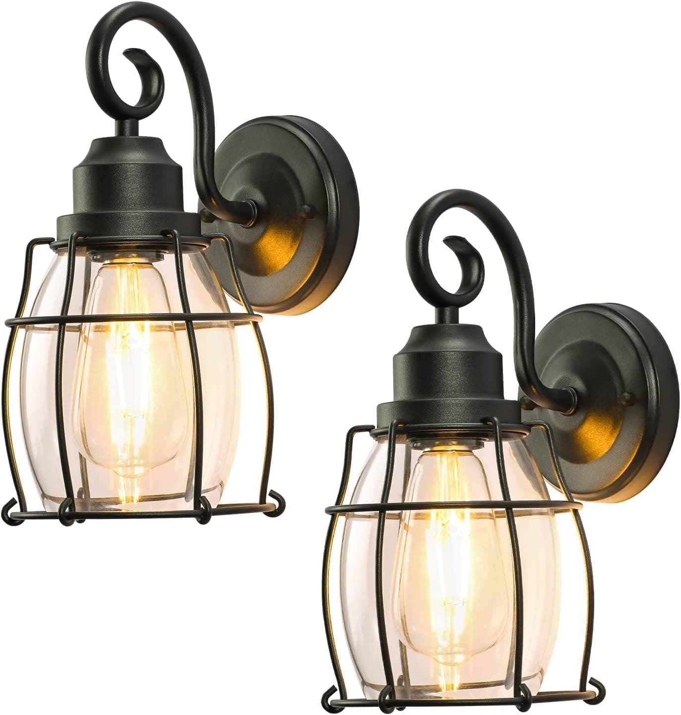 Outdoor Wall Lantern for House, 2 Pack Exterior Waterproof Wall Sconce Porch Light Fixture, 7.72x6.02x10.79, Frosted Black Wall Mount Light with Clear Glass Shade for Yard, Patio, Doorway
