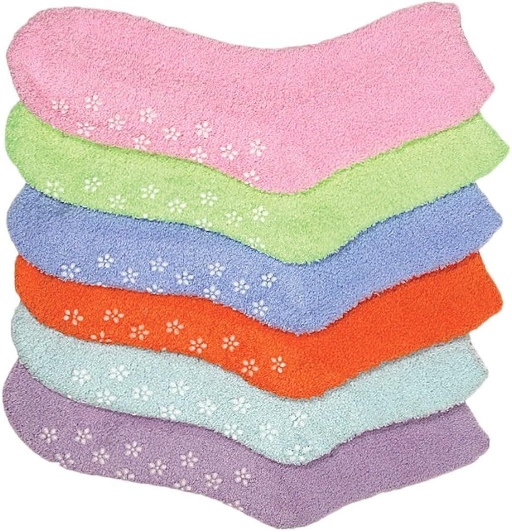 Gilbins Super Soft Fuzzy Anti Grip Socks, Striped, 6 Pair