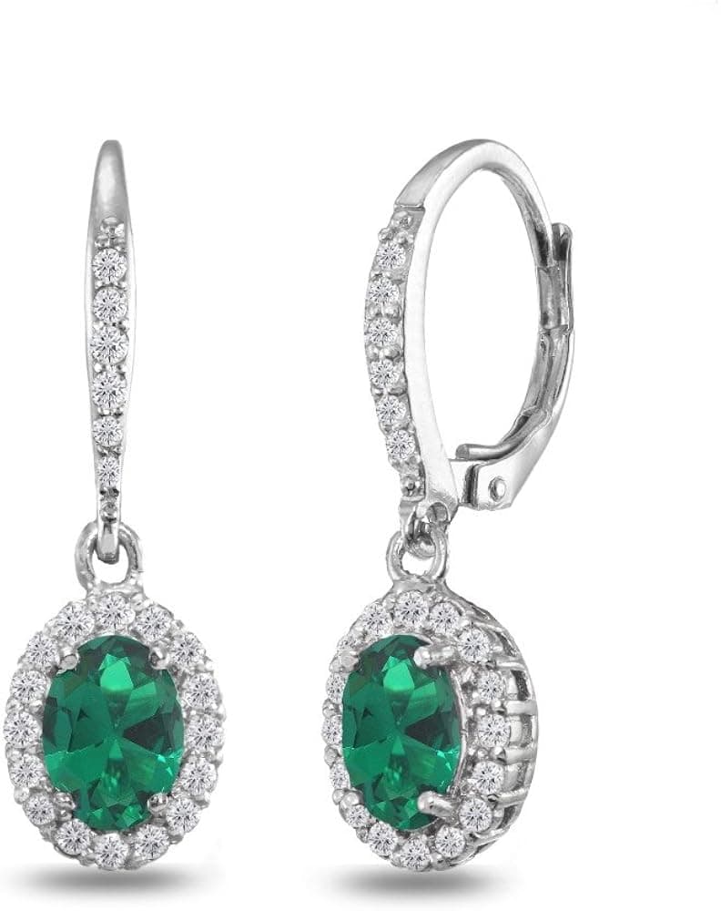 Sterling Silver Genuine & Synthetic Gemstone Birthstone Oval Halo Leverback Drop Dangle Earrings for Women Girls