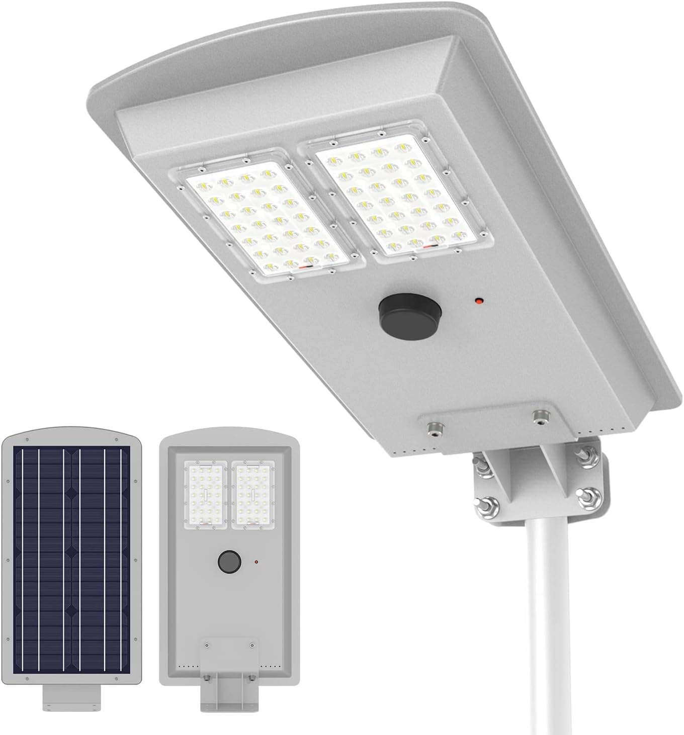 Solar Street Light Outdoor Lamp T2-100W Motion Sensor Dusk to Dawn Waterproof IP65 Security Flood Lights Remote Control LED Wide Angle Lamp Parking Lot Yard Street Squared Garden (Grey Shell)