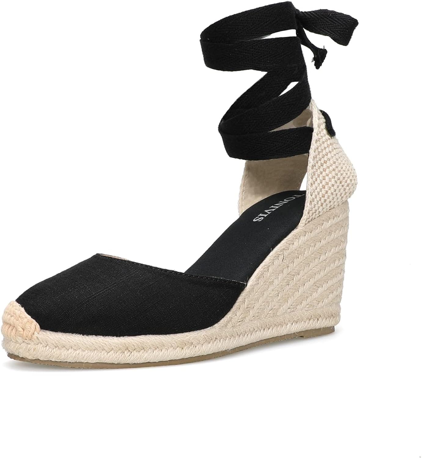 TONIVIS Women’s Platform Wedges Espadrilles, 3" Wedge, Soft Ankle-Tie Strap, Closed Toe, Classic Summer Sandals