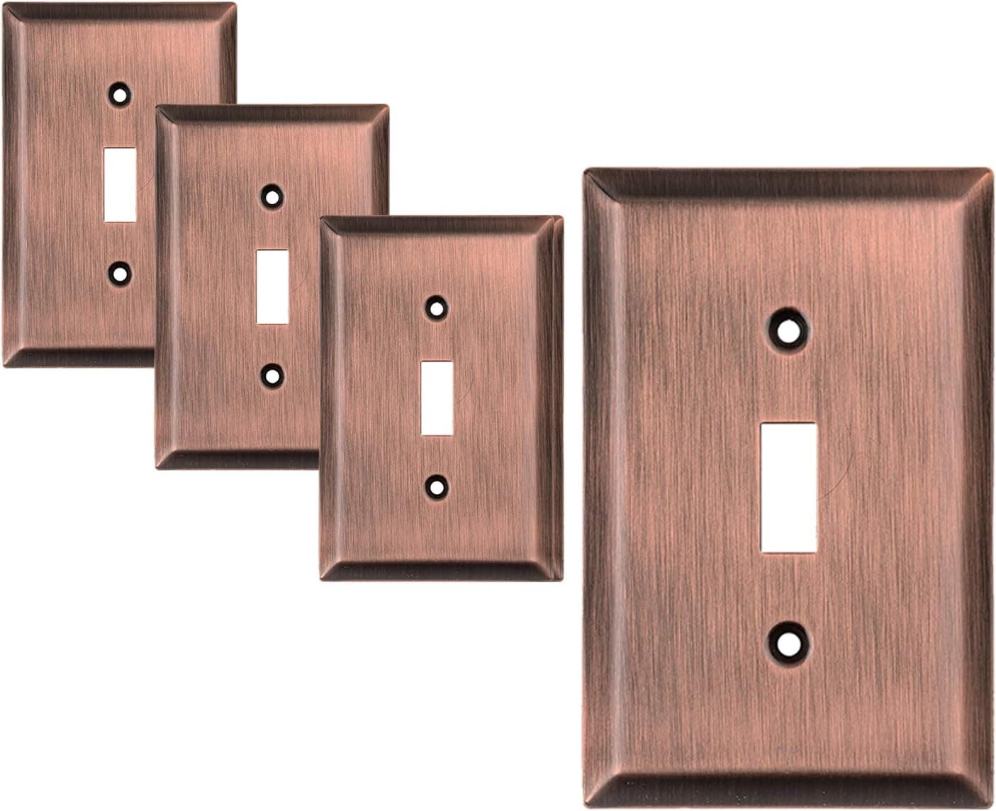 Pack of 4 Wall Plate Outlet Switch Covers by SleekLighting | Decorative Copper | Variety of Styles: Decorator/Duplex/Toggle / & Combo | Size: 1 Gang Toggle