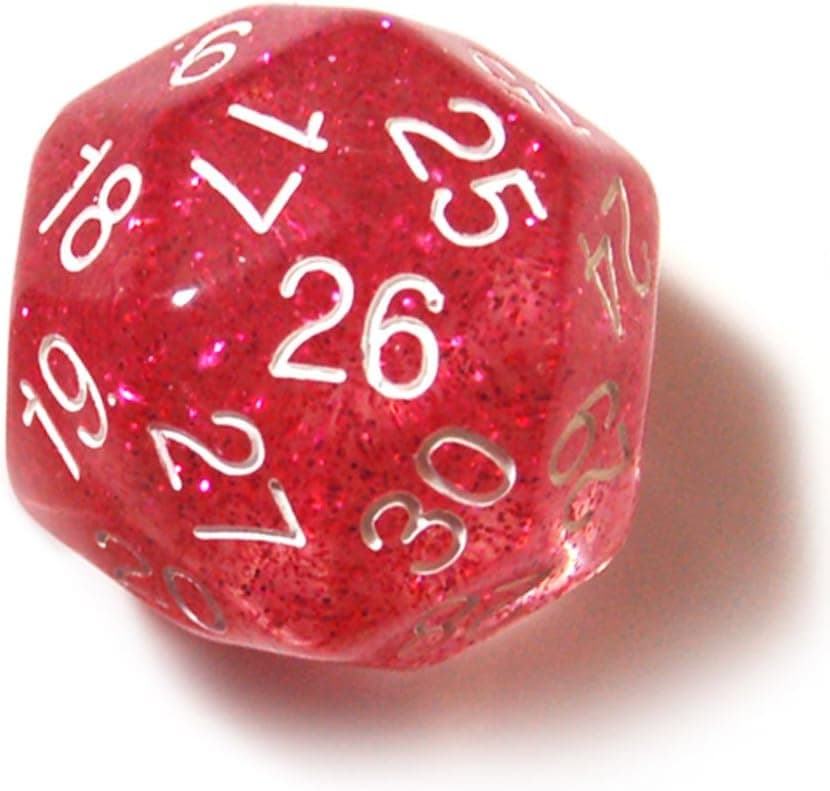 Triantakohedron 33mm D30 30-Sided Glittered Color Jumbo RPG Gaming Dice, Limited Edition Series