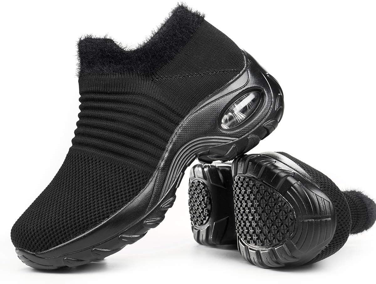 Women's Walking Shoes Snow Boots - Anti-Slip Faux Fur Outdoor Winter Snow Sneakers Slip on Nursing Shoes Winter-Black,11