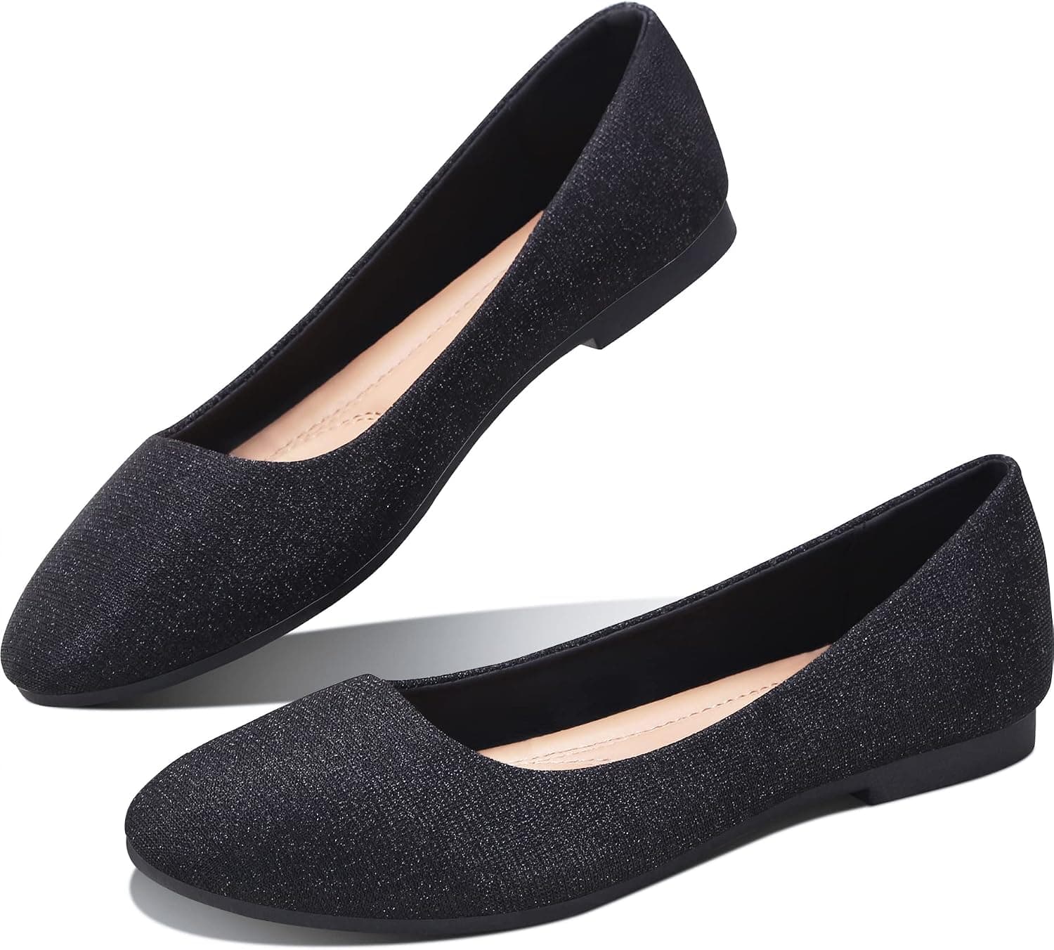 Obtaom Round Toe Women Flat Shoes Slip on Girls Dress Black Ballet Flats