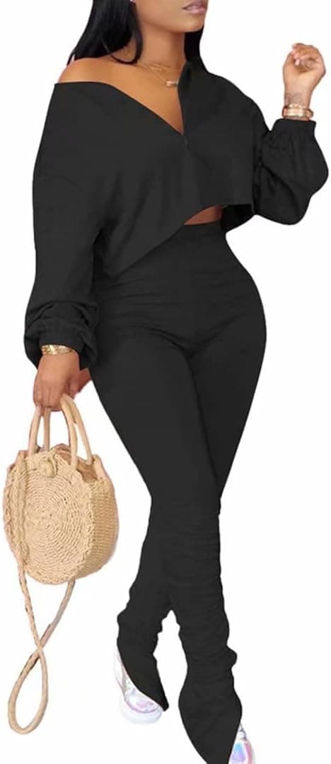 Esuo Two Piece Outfits for Women - Casual Hooded Long Sleeve Sweatshirts Bodycon Sweatpants Lounge Swearsuits Set