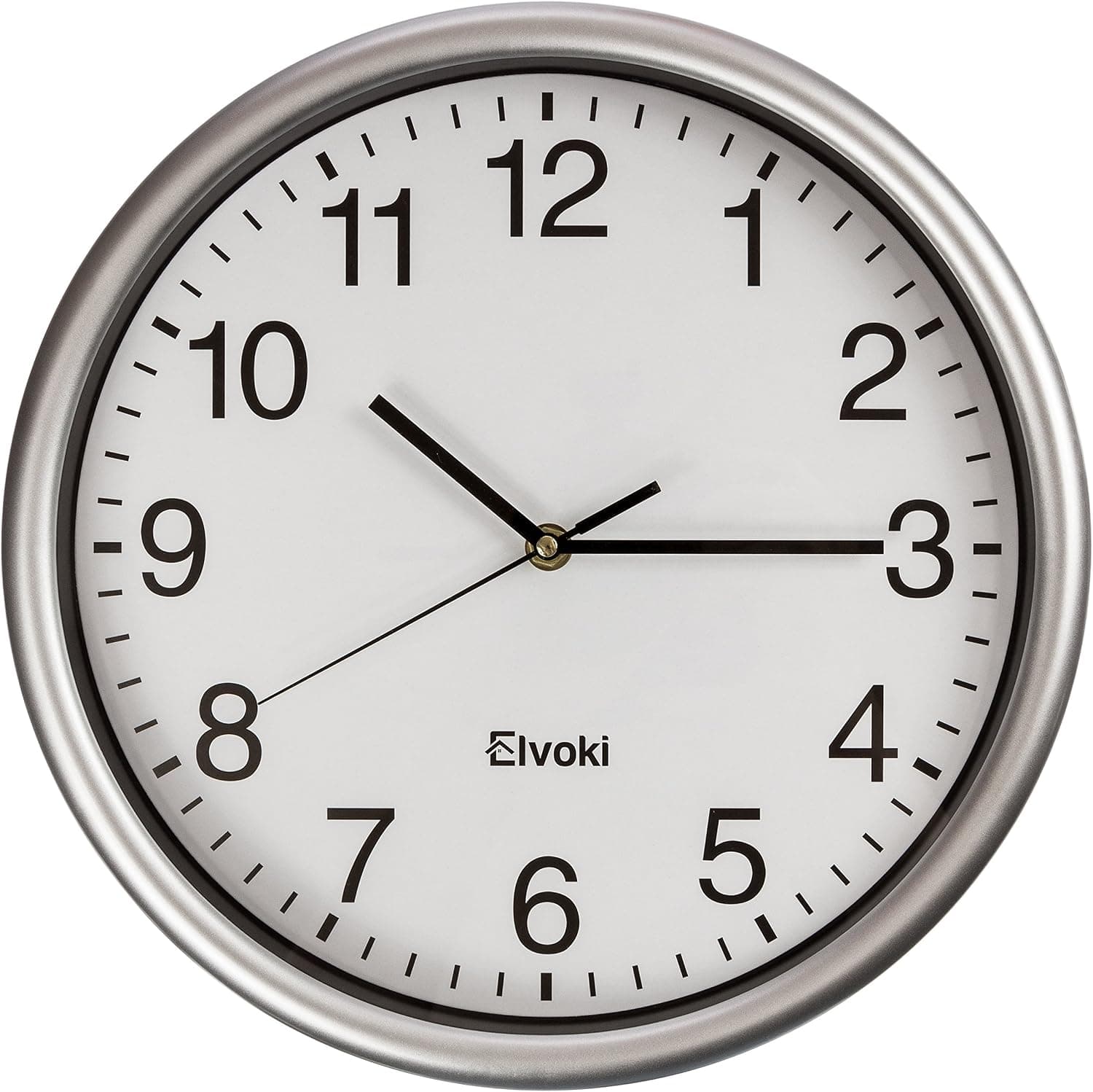 Elvoki Best Wall Clock, 12.5 Inch Quartz with Arabic Numerals – Office, Classroom Clock Silver