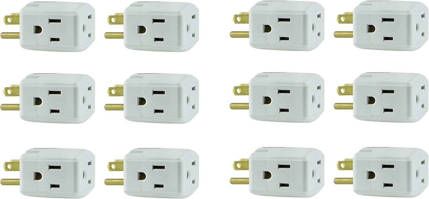 General Electric 58368 12 Pack 3-Grounded Outlet Adapter, White