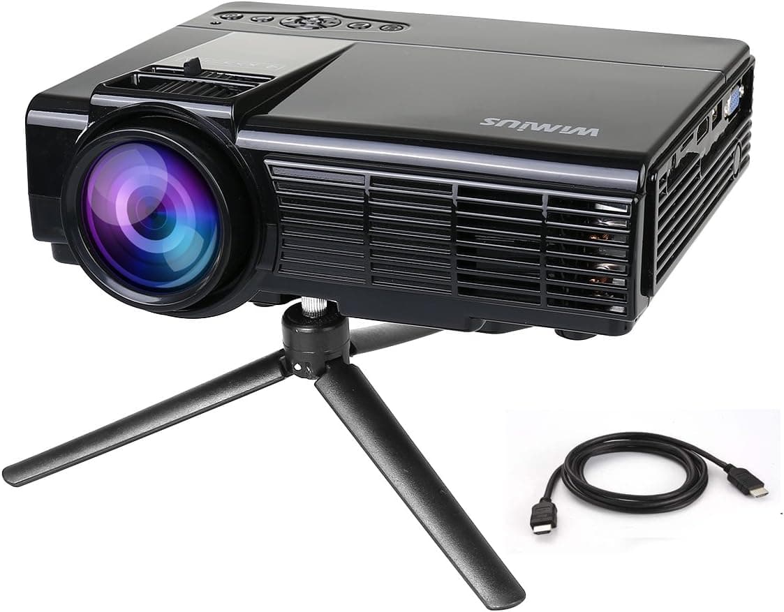 Mini Projector by WiMiUS +20% Lumens Portable LCD Video Projector Support 1080P with Free HDMI Cable and Tripod Compatible with TV Stick Xbox Laptop iPhone Smartphones for Home Cinema-Black