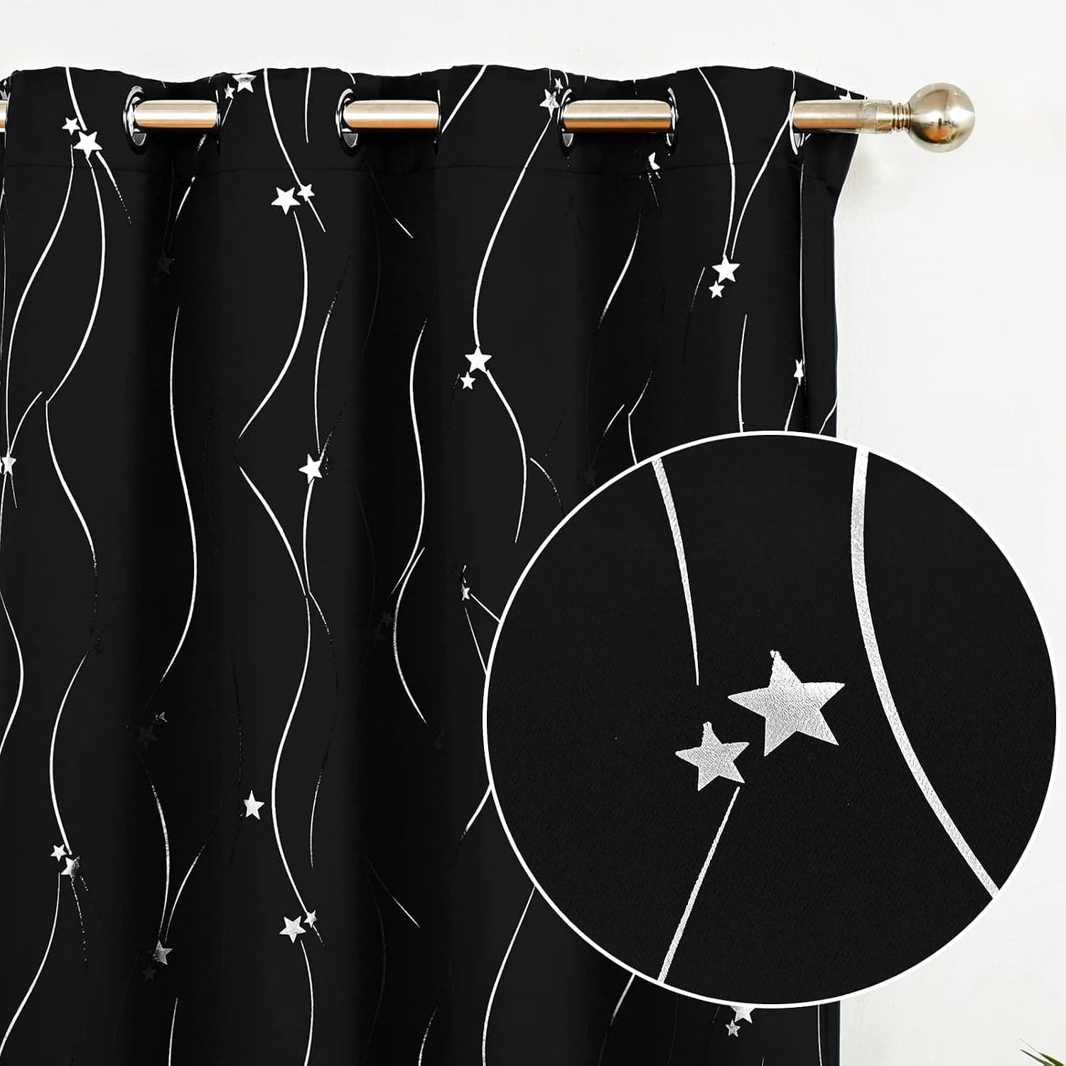Tbcoou Black Blackout Curtains for Dining Living Room Printed Star Curtain Drapes Thermal Insulated Black Out Curtains Soudproof Grommet Top Modern Window Treatment Set of 2 Panels 84 Inch Length