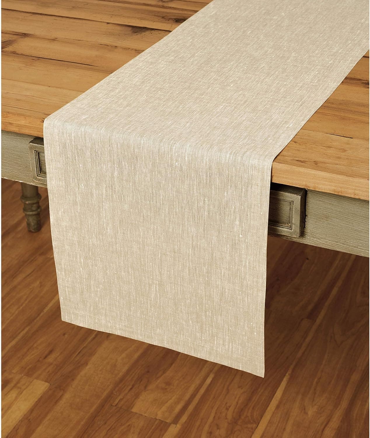 Solino Home Linen Table Runner 14 x 72 Inch – Champagne Beige, 100% Pure Linen Table Runner for Spring, Summer – Athena, Handcrafted from European Flax and Machine Washable