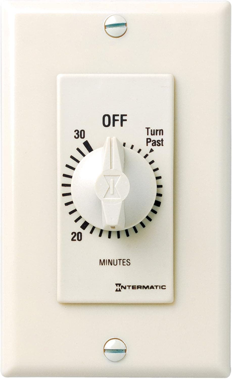 Intermatic FD30MAC 30-Minute Spring-Loaded In-Wall Countdown Timer Switch for Fans and Lights, Almond