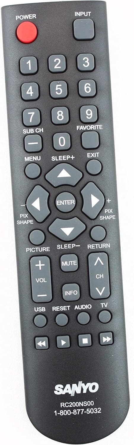 Original Sanyo RC200NS00 TV Remote Control Supplied with: DP24E14M, DP32D53, DP32D53M, DP40D64, DP50E44M, FVD4064, FVM4012