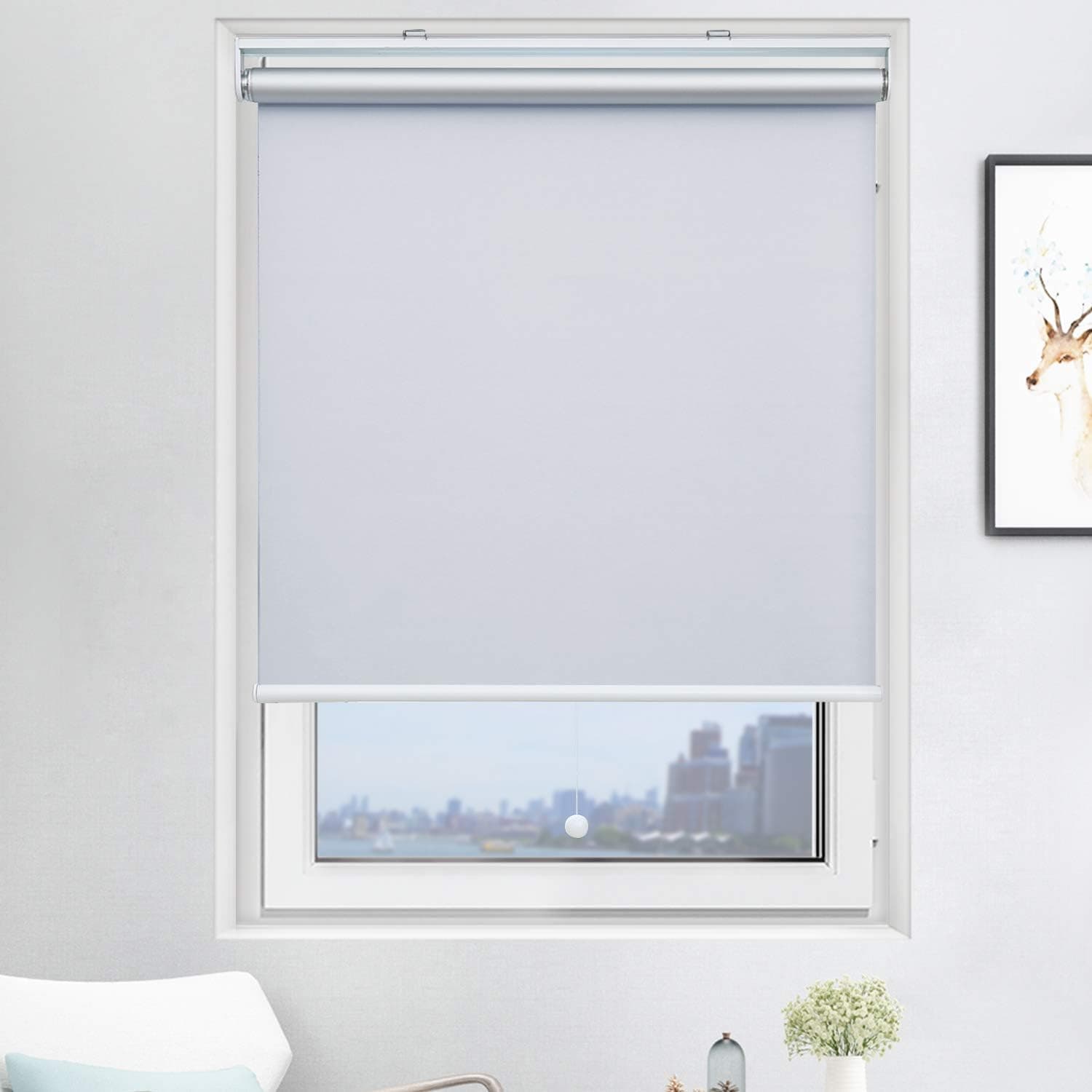 Acholo Blackout Roller Shades Cordless Window Blinds (White, 27 x 72 Inch) and Room Darkening Shades for Home & Windows