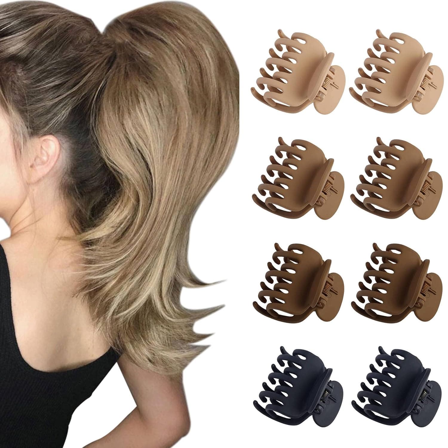 FRDTLUTHW 1.55Inch Double Layer Small Hair Clips for Women Thick Thin Hair, Medium Hair Claw Clips for High Ponytail(Pack of 8, 4Colors)