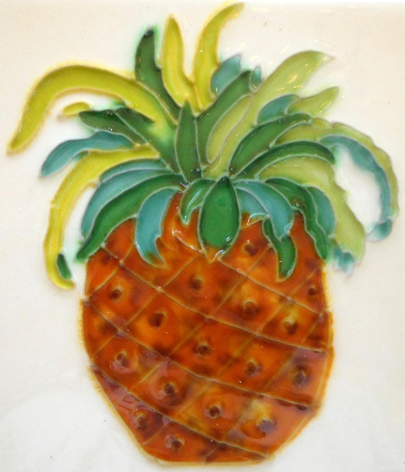 Tile craft pineapple ceramic art tile coaster 4x4 inches with easel back