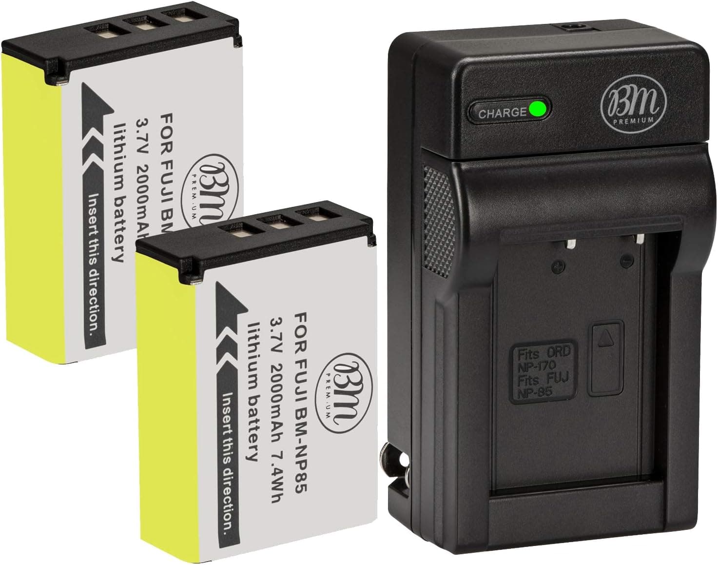 BM Premium 2-Pack of NP-85 Batteries and Charger Kit for FujiFilm FinePix S1 SL240 SL260 SL280 SL300 SL305 SL1000 Digital Camera