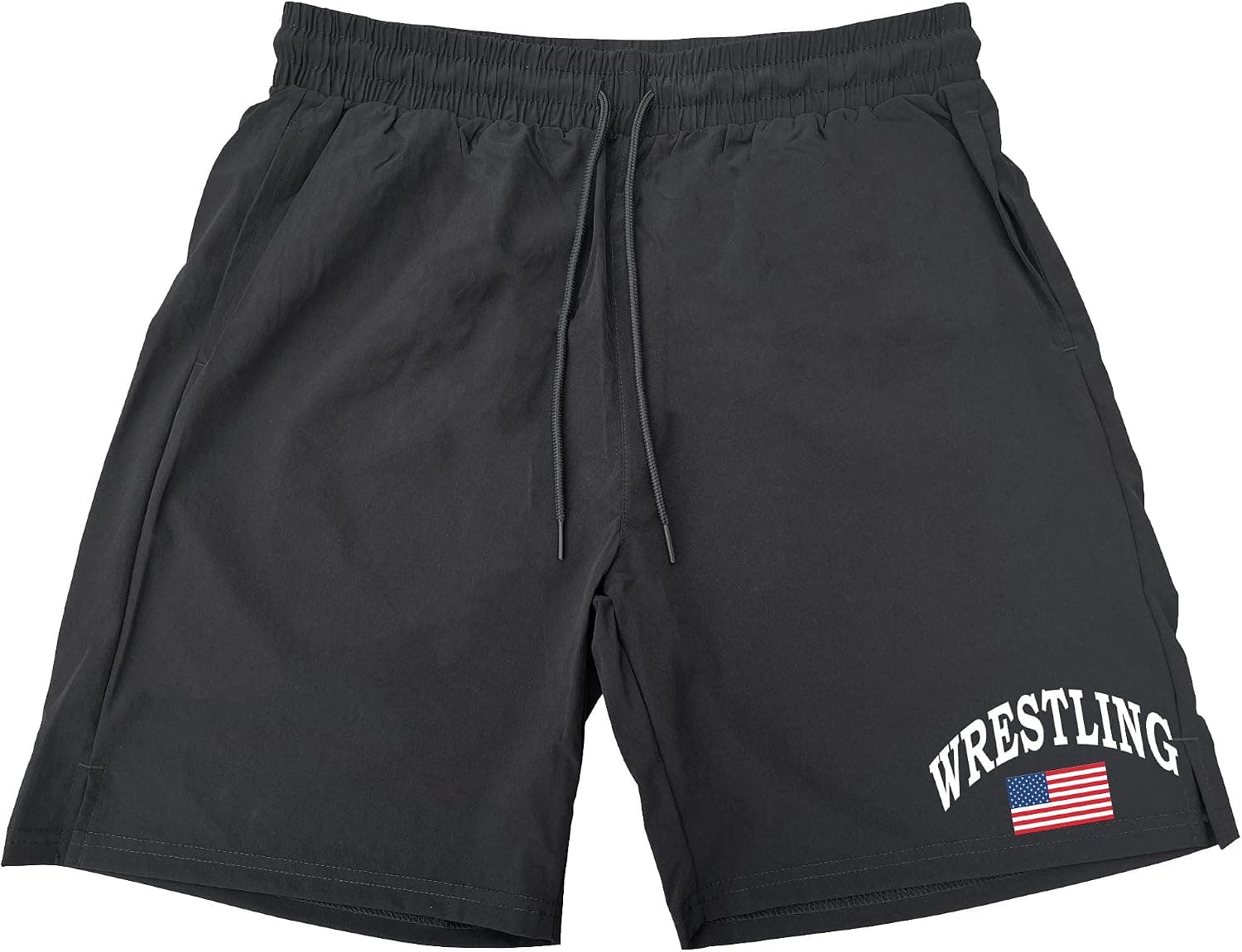 Koyotee Men's Wrestling American Flag F102 Black Athletic Nylon Running Workout Shorts