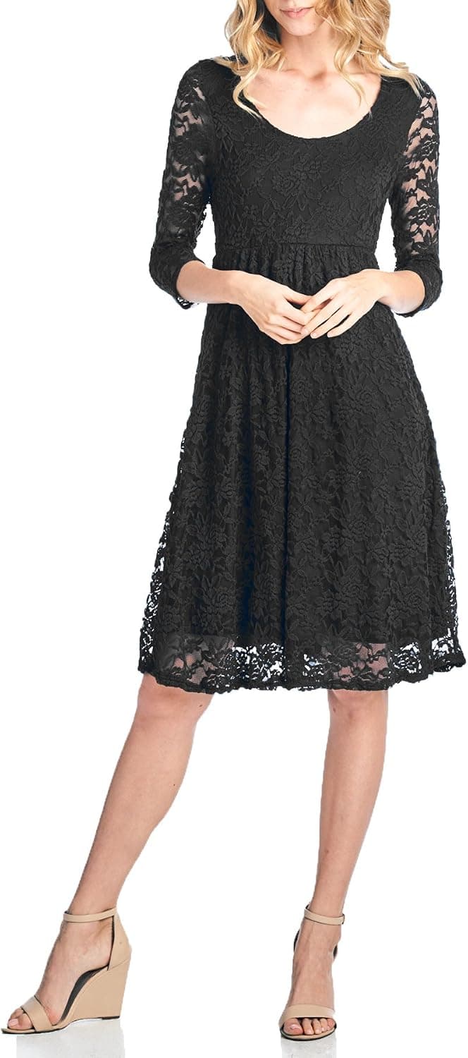 Beachcoco Women's 3/4 Sleeve Knee Length Lace Dress