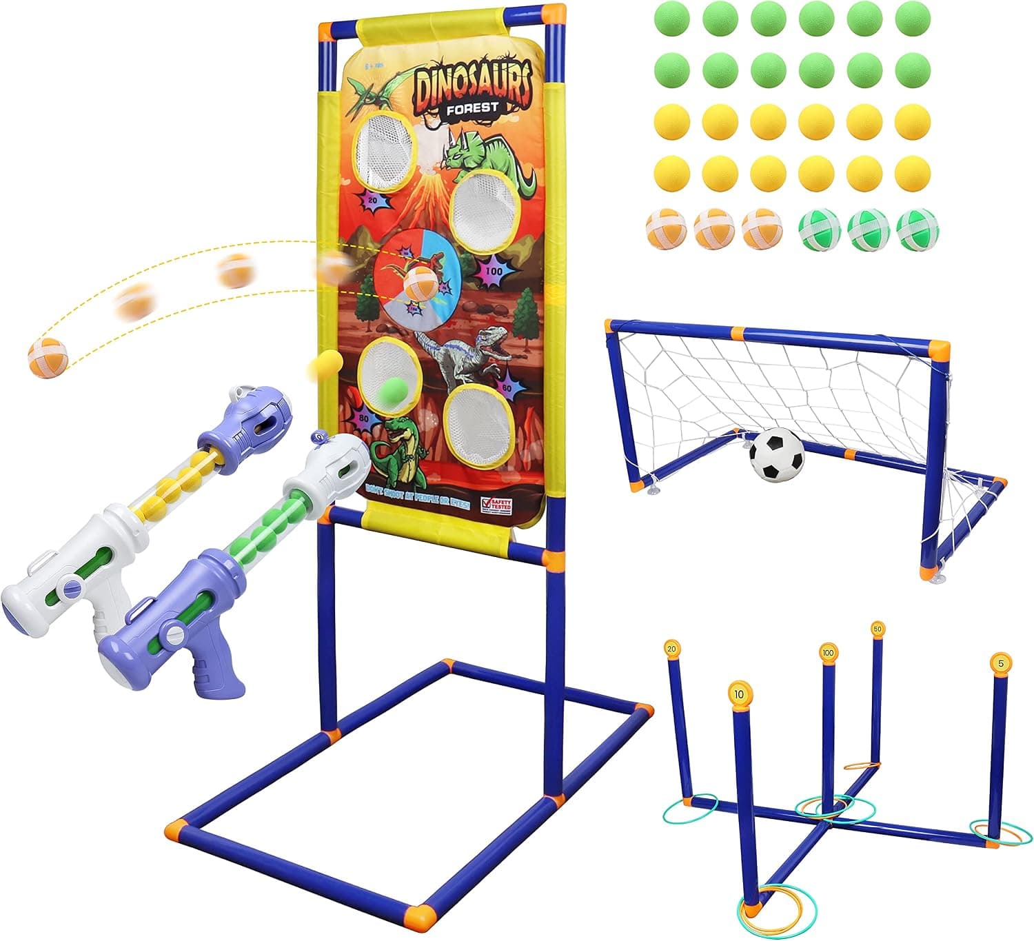 Achwishap Shooting Games 4 in 1 Set for 6+ Ages Kids，Shooting Foam Ball Game，Sticky Target Balls，Mini Soccer Goals，Ring Toss Game，4 Game Combinations Indoor Outdoor Fun for Kids and Adults