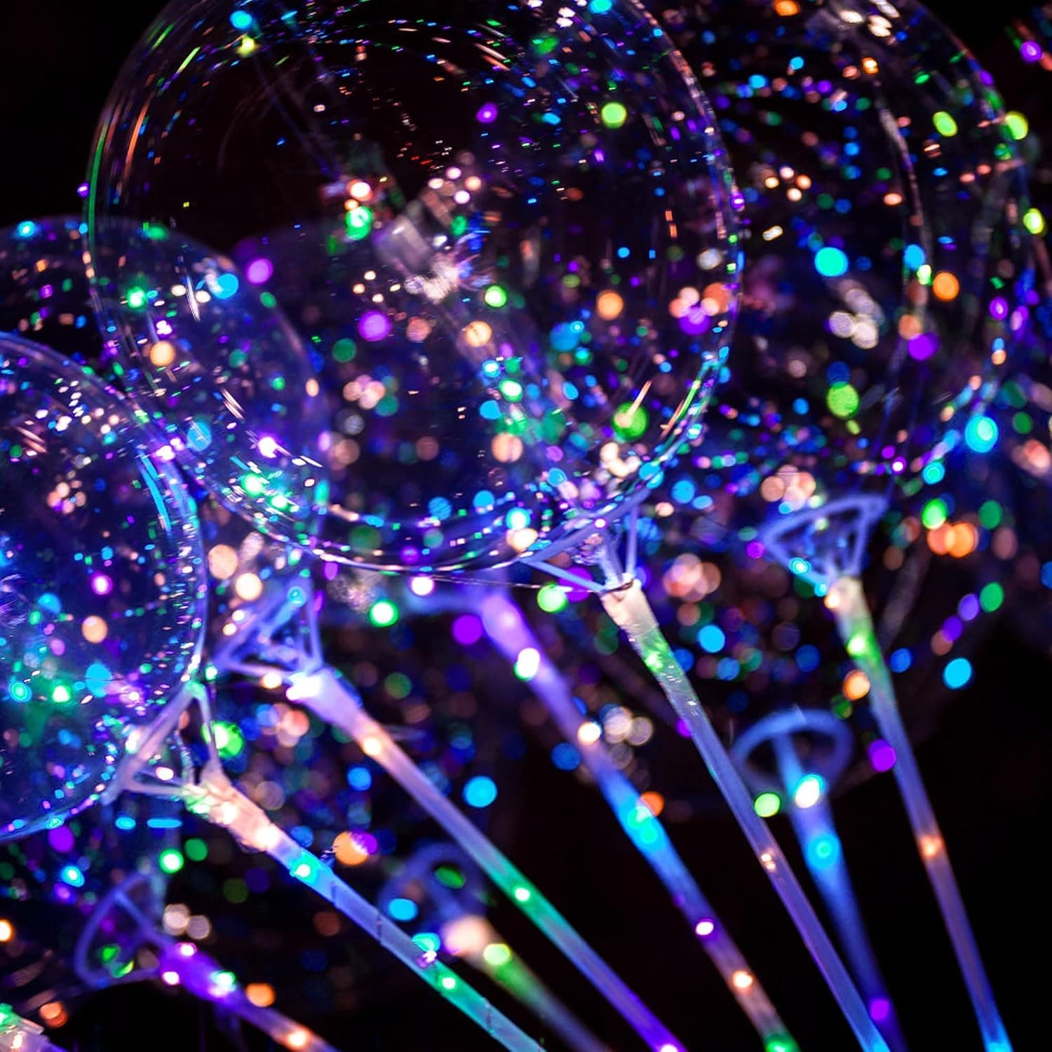 10PCS LED Balloons,Clear Balloons with Sticks Bobo Balloons Light up Balloons Colorful Neon Glow in the Dark for Party Halloween,Christmas,Birthday,Wedding,Decoration