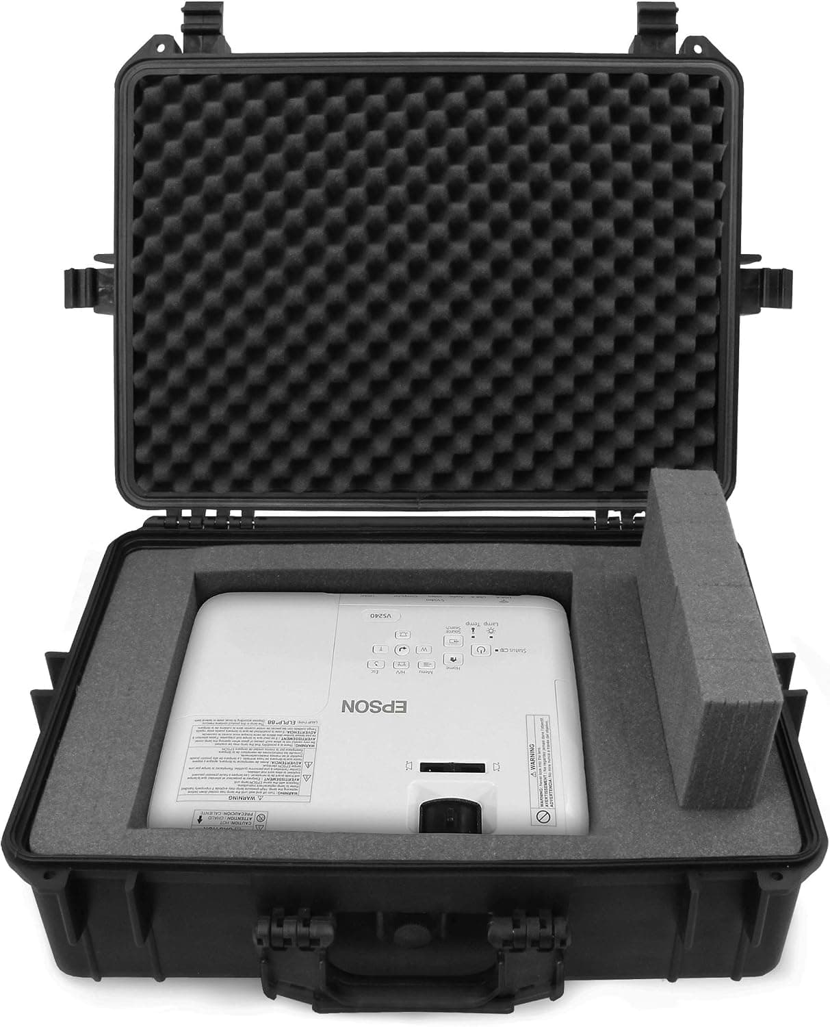 CASEMATIX Waterproof Projector Case Hard Shell Projector Bag Compatible with Epson Home Cinema 2100, 2150 & Select PowerLite Projectors with Foam Interior, Padlock Rings and Folding Handle, Case Only
