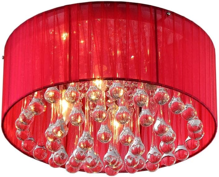 Whse of Tiffany RL7924A-3 'Erinyes' Red Shaded Crystal Chrome Ceiling Lamp
